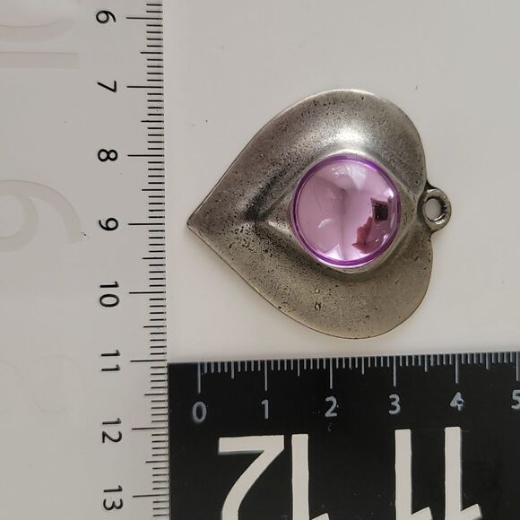 Pendant 𝅺Silver Tone and Purple Heart Pendant #0002 - Picture 6 of 8